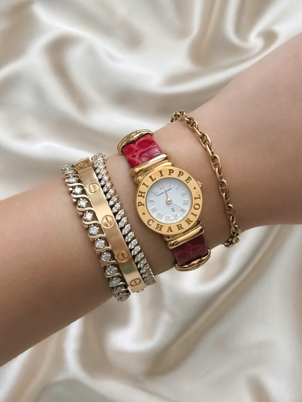 AUTHENTIC VINTAGE PHILIPPE CHARRIOL RED LEATHER WATCH